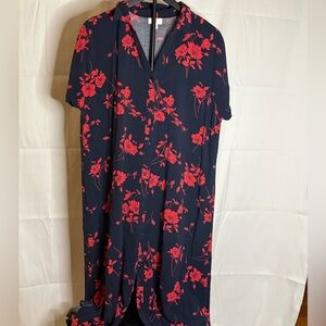 J. Jill Navy and Red Floral Midi Dress
